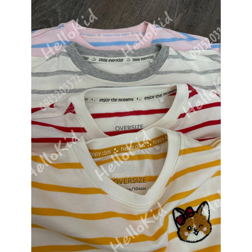Áo thun kẻ hình stick gắn nổi bé gái gzj