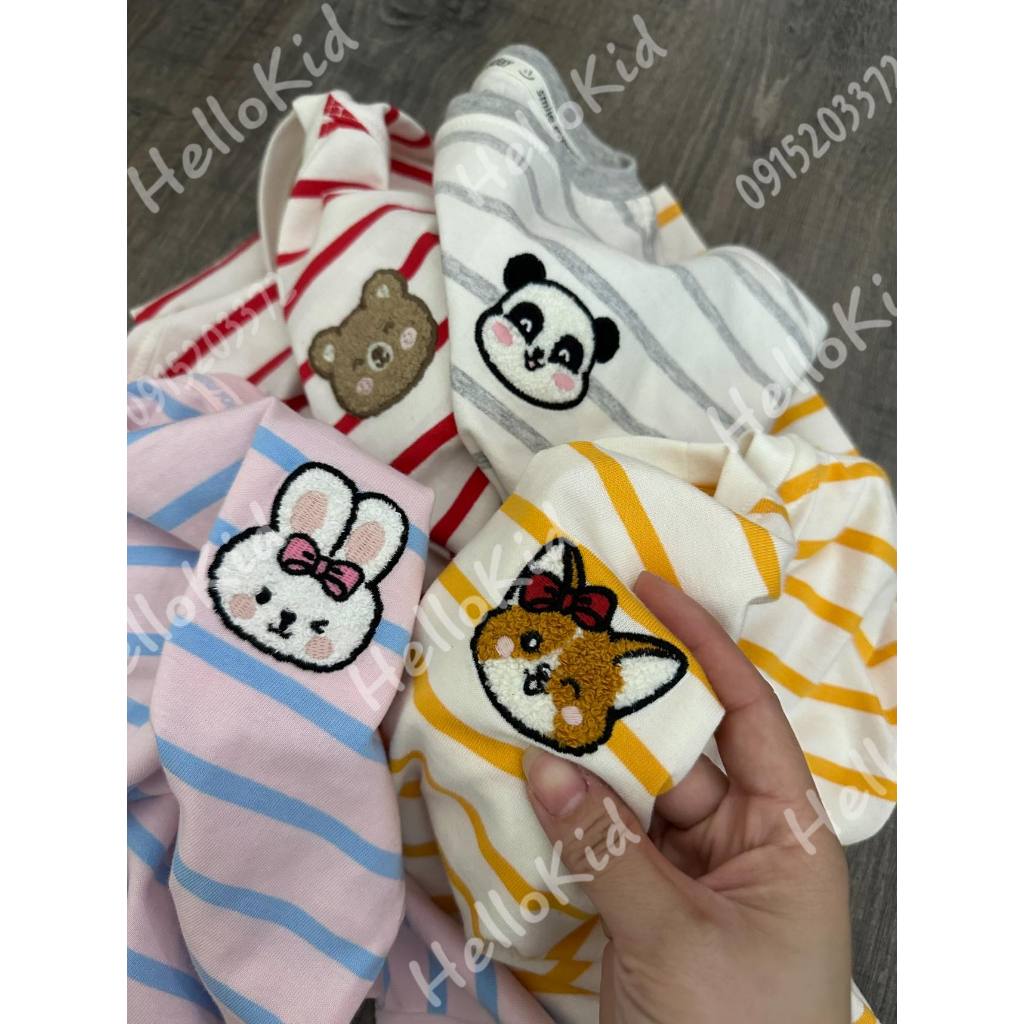 Áo thun kẻ hình stick gắn nổi bé gái gzj