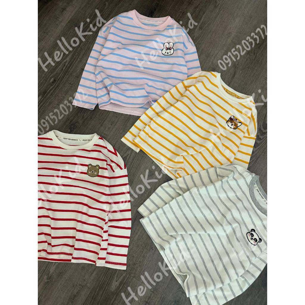 Áo thun kẻ hình stick gắn nổi bé gái gzj