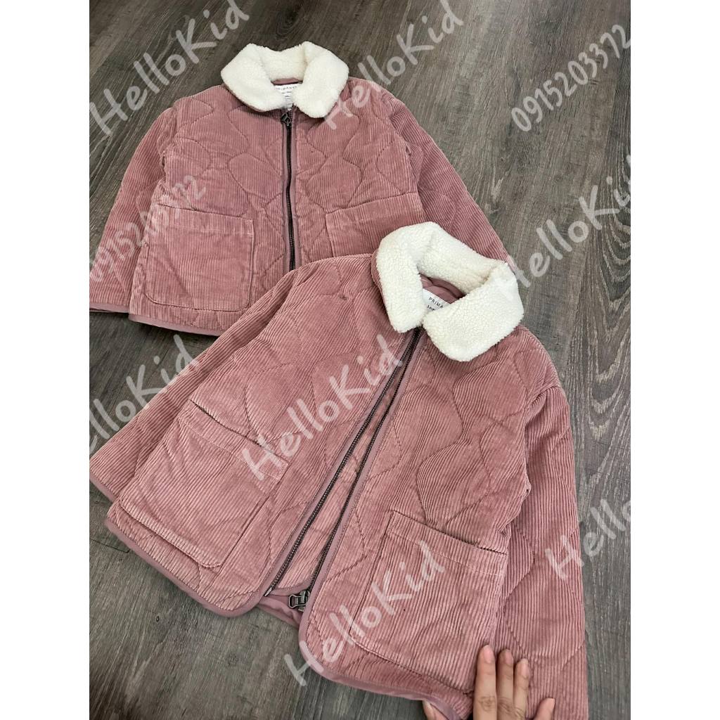Áo khoác nhung trần bông cổ lông sang chảnh bé gái