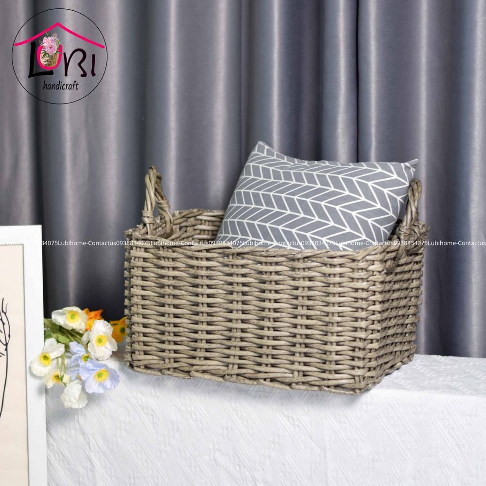 - Giỏ đựng đồ đan nhựa giả mây hình chữ nhật có quai cầm - xinh xắn