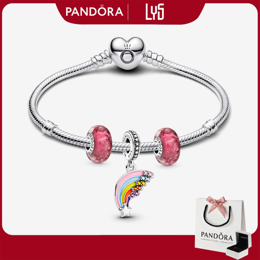 Vòng tay Pandora Bạc 925 Hai Hạt Charm Hồng Và Charm Cầu Vồng PAN5005-1361-1347