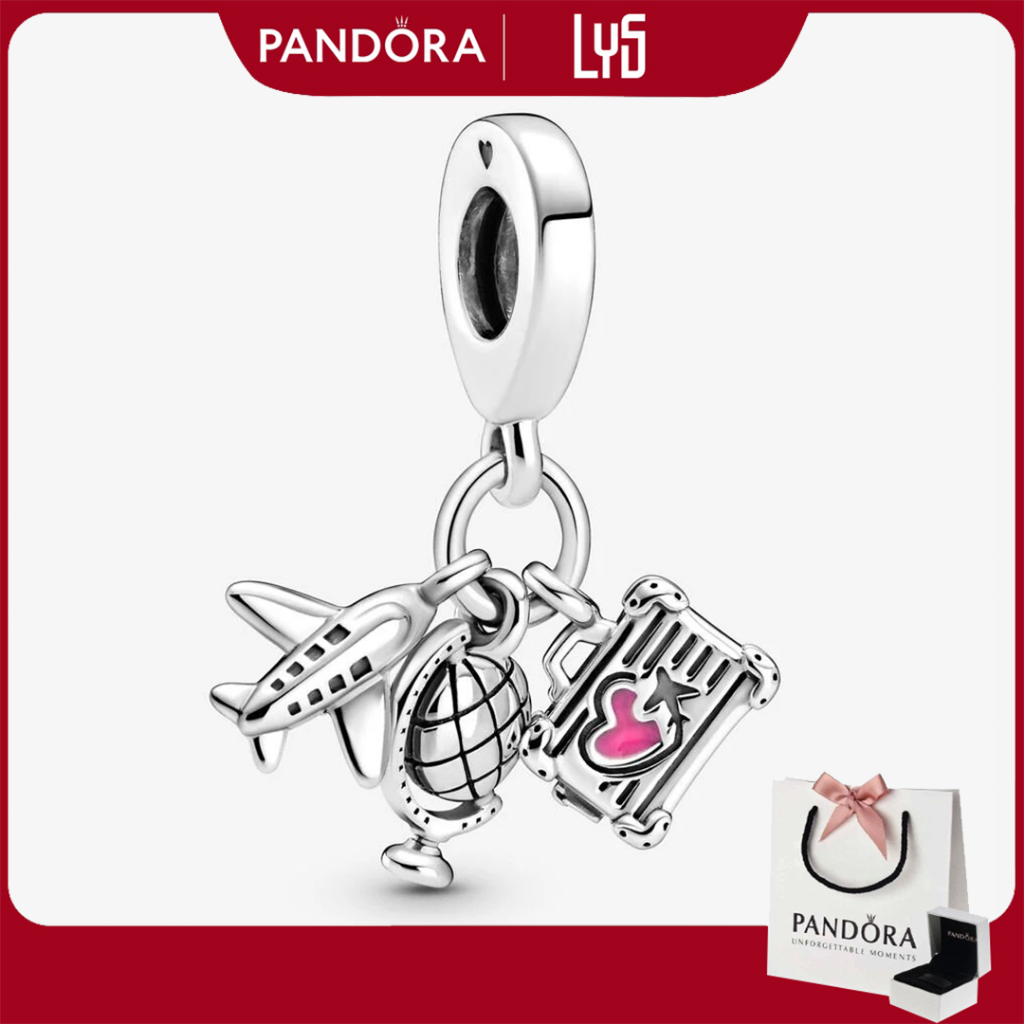 Charm bạc S925 máy bay Airplane, Globe & Suitcase Dangle Charm -1445