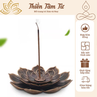 Giá đỡ đốt nhang trầm hương thiết kế hoa sen 3 lớp, đế lư hương hoa sen chạm khắc tinh sảo