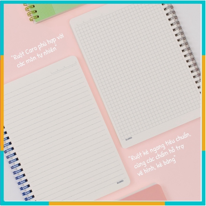 Sổ klong lò xo kép caro, kẻ ngang A5- 120 trang Klong - MS: 535, 537