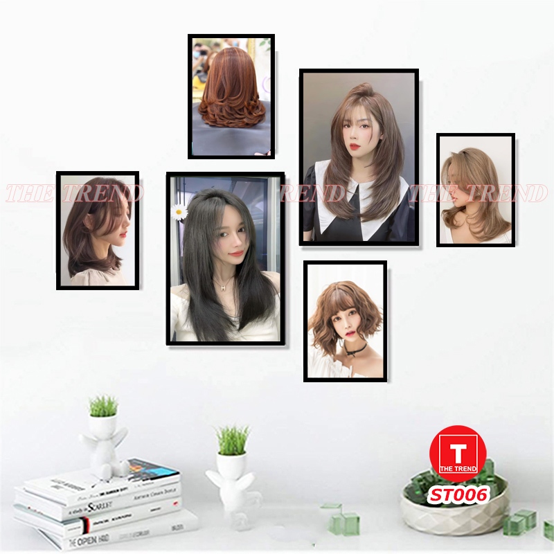 Bộ 6 tranh tóc NỮ dán tường, MẪU MỚI NHẤT, tranh tiệm tóc, mẫu tóc hair salon, tranh dán tường không cần khoa, The Trend