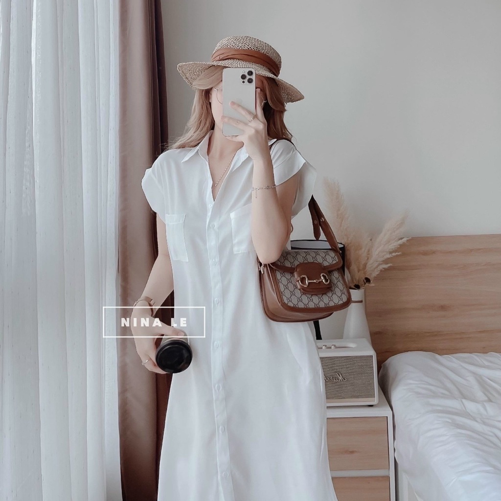 Váy nữ vạt bầu Đầm body cổ áo sơ mi đầm forrm rộng công sở bầu bí babydoll