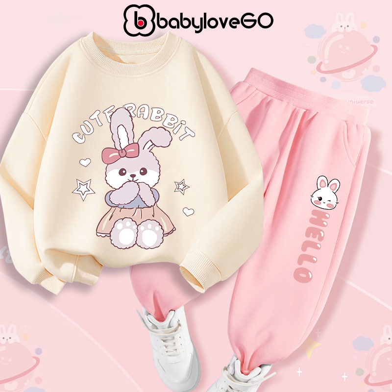 Bộ nỉ cho bé gái BabyloveGO mẫu mới 2024 đồ bộ thu đông dài tay in hình Rabit độc đáo BN-RB30-35