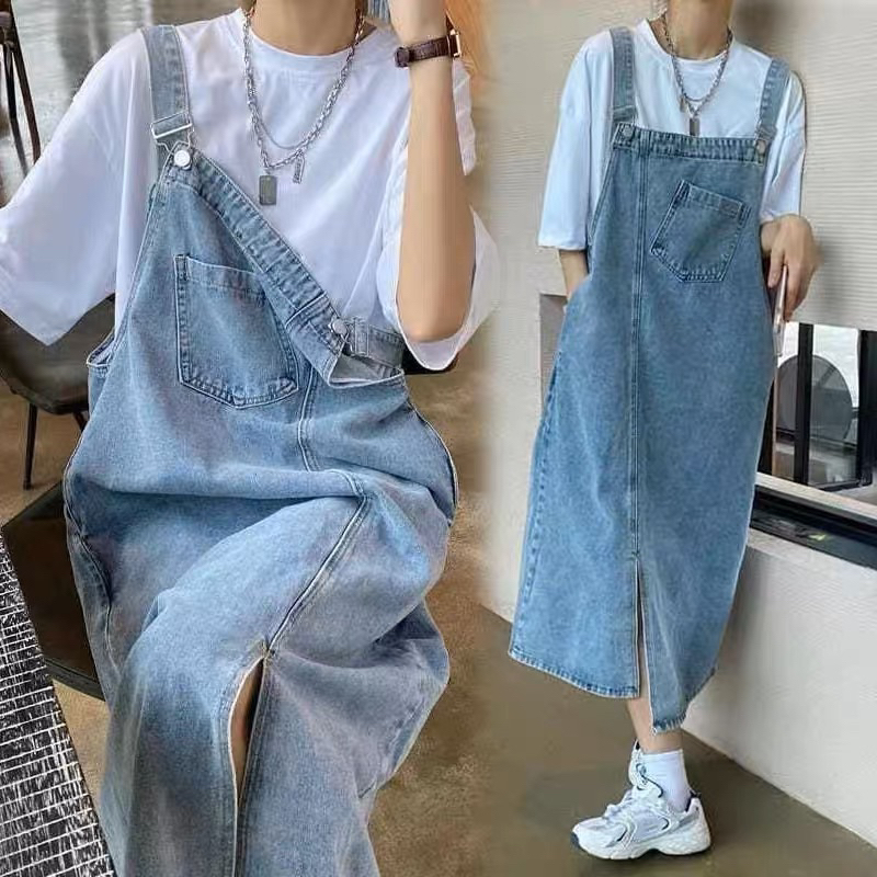 Váy yếm ( yếm váy dáng dài) nữ H3 xẻ trước 2 màu cực xinh2023