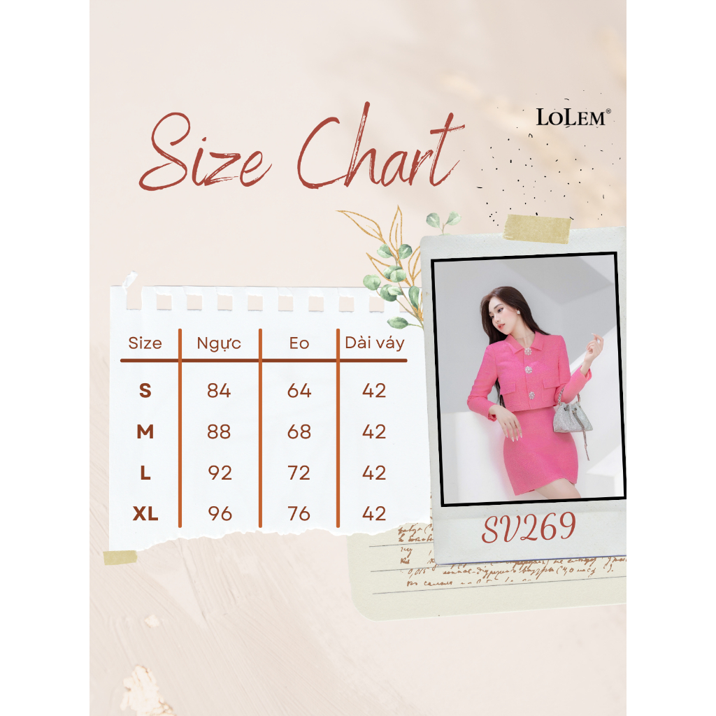 Set váy dạ tweed kèm áo tay dài LOLEM SV269 phối 2 túi chất dạ dày dặn