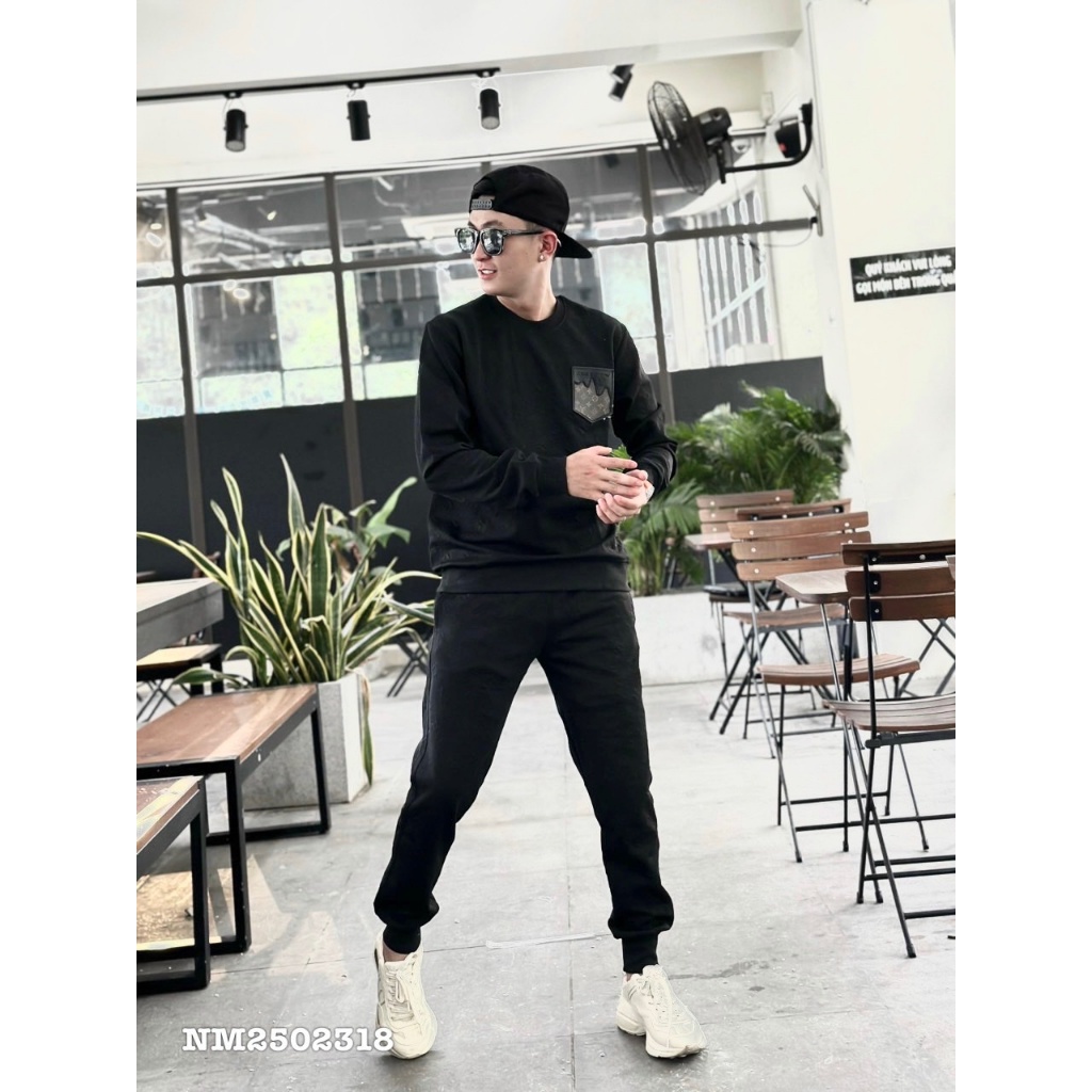 Bộ nỉ thu đông BND50 thời trang nam nữ cao cấp hình thêu túi nổi cá tính