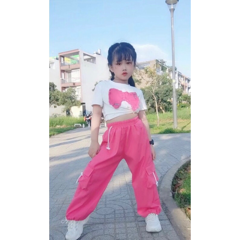 Bộ dài hip hop bé gái 20 -50kg, set quần jogger áo ngắn tay siêu đẹp cho bé gái