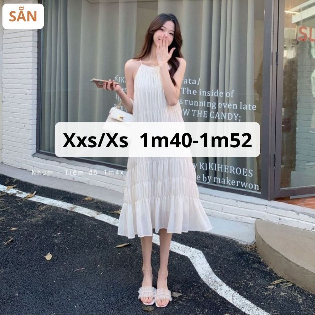 Váy 2 dây dáng suông size nhỏ XXS/X. Váy maxi đi biển dành cho nấm 1m4-1m52