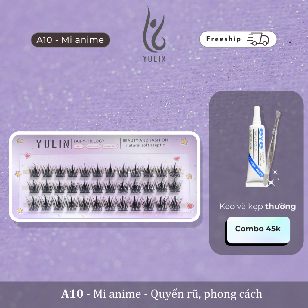 Mi giả tách sợi siêu mảnh và tự nhiên mã A10 YULIN mi tách sợi tặng kèm keo và kẹp chuyên dụng
