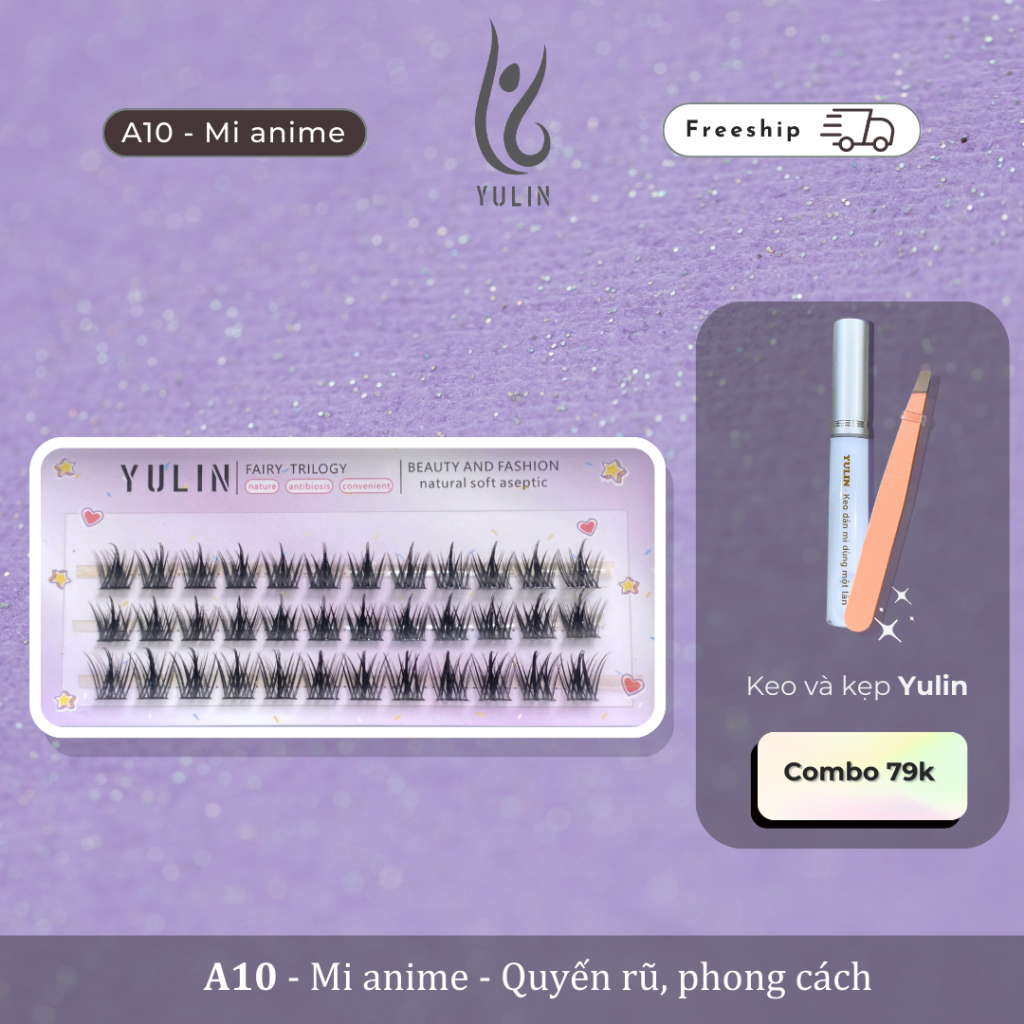 Mi giả tách sợi siêu mảnh và tự nhiên mã A10 YULIN mi tách sợi tặng kèm keo và kẹp chuyên dụng