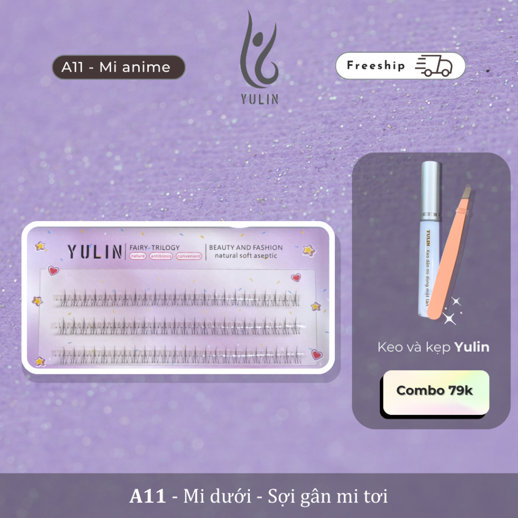 Mi giả tự nhiên siêu mềm YULIN mã A11 , mi giả tách sợi tặng kèm keo và kẹp chuyên dụng