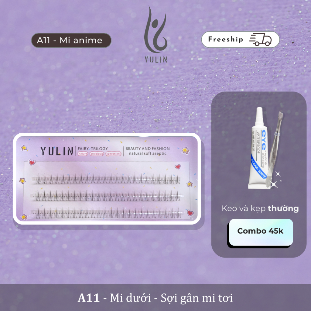Mi giả tự nhiên siêu mềm YULIN mã A11 , mi giả tách sợi tặng kèm keo và kẹp chuyên dụng