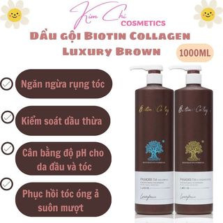 Cặp dầu gội Biotin Collagen Luxury Brown nâu phục hồi, siêu mượt 1000ml, dầu gội Biotin Collagen chính hãng