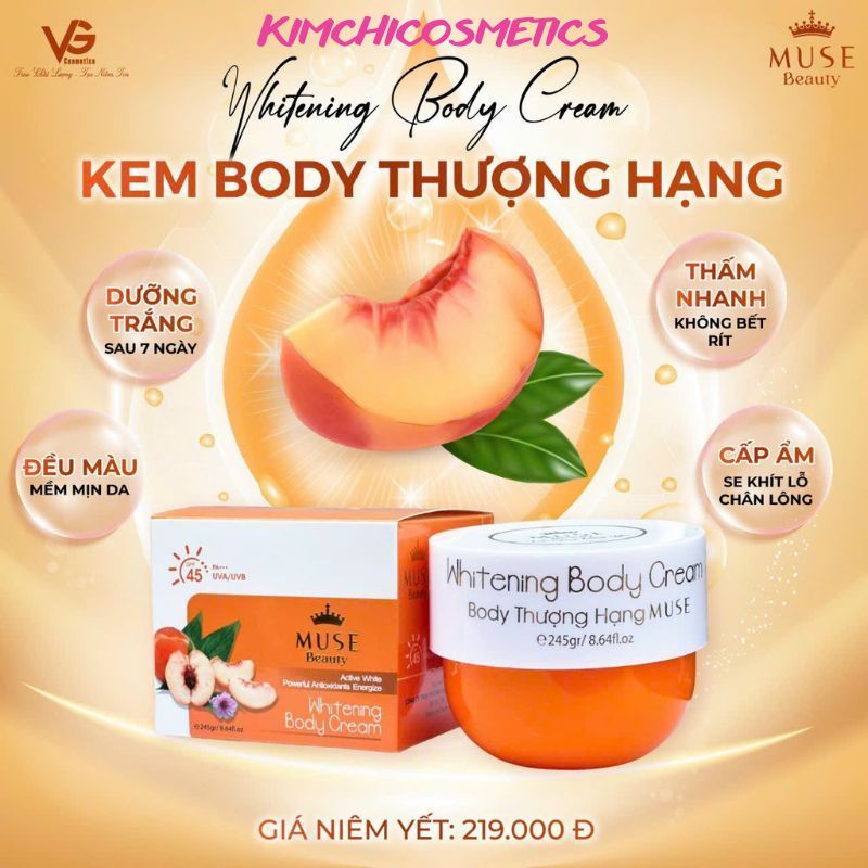 Kem body muse thượng hạng tinh chất hồng đào dưỡng trắng, phục hồi da, kem dưỡng trắng da body