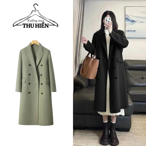 Áo dạ trơn dáng dài cổ vest, Áo khoác ngoài chất vải dạ len dày mịn dài tay cúc dọc trẻ trung hiện đại Xuongmaythuhien
