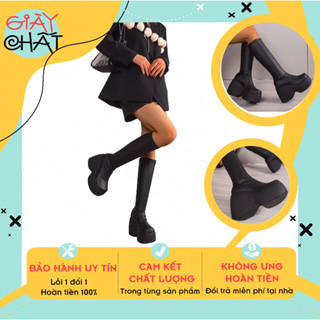 Boot nữ Gothic Đế Bánh Mì 12 cm Phong Cách Cá Tính, Bốt Đùi Nữ Đế Sóng Chiều Cao Khủng Chất Da Mềm Mẫu Mới
