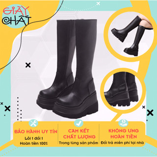  Bốt đùi nữ đế xuồng cao 10p dễ phối đồ Bốt cao cổ nữ đế bằng dễ đi thời trang thu đông phong cách chiến binh 