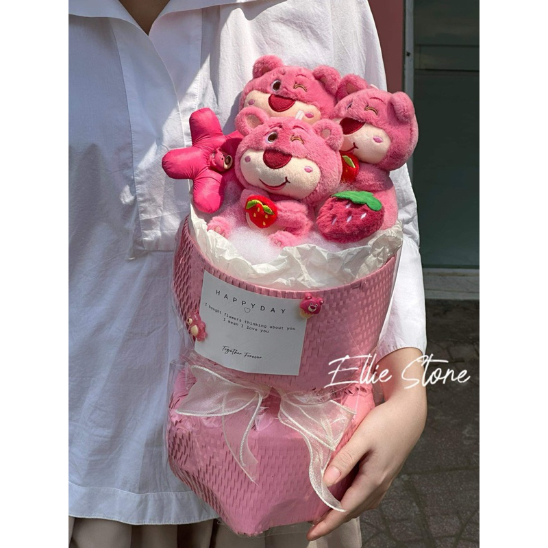 Trụ Hoa Gấu Dâu Tặng kèm Túi Đèn - Hàng Có Sẵn