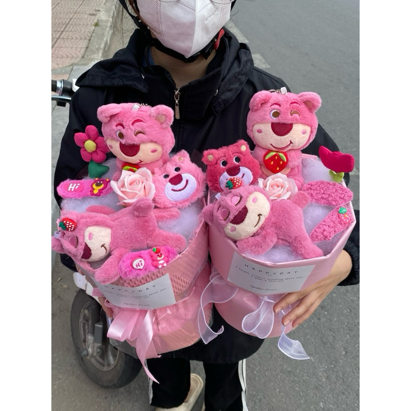 Trụ Hoa Gấu Dâu Tặng kèm Túi Đèn - Hàng Có Sẵn