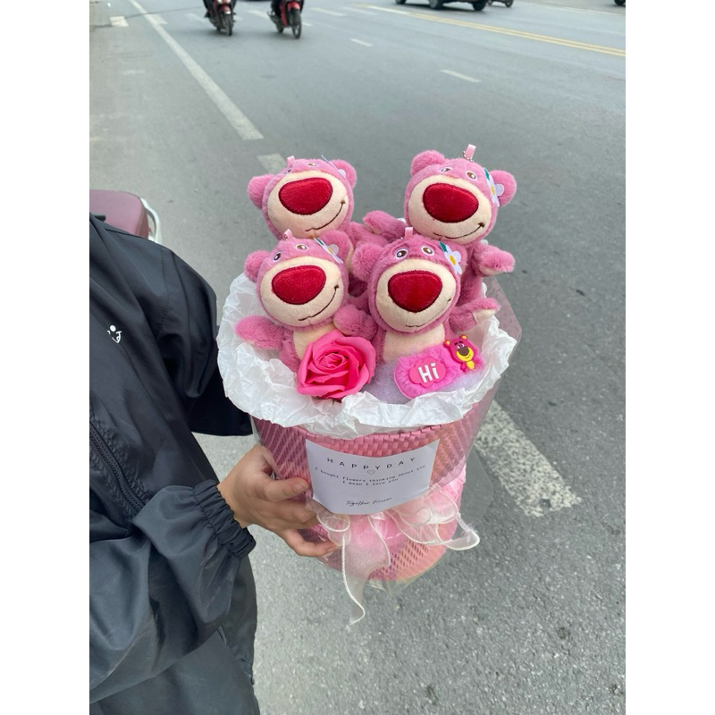 Trụ Hoa Gấu Dâu Tặng kèm Túi Đèn - Hàng Có Sẵn