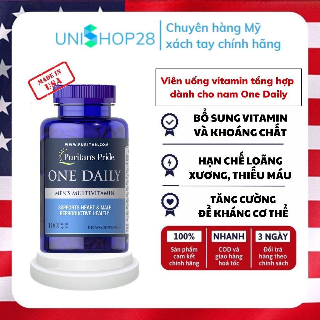 Viên uống vitamin tổng hợp cho nam One Daily Men's Multivitamin Puritan's Pride 100 viên Unishop28