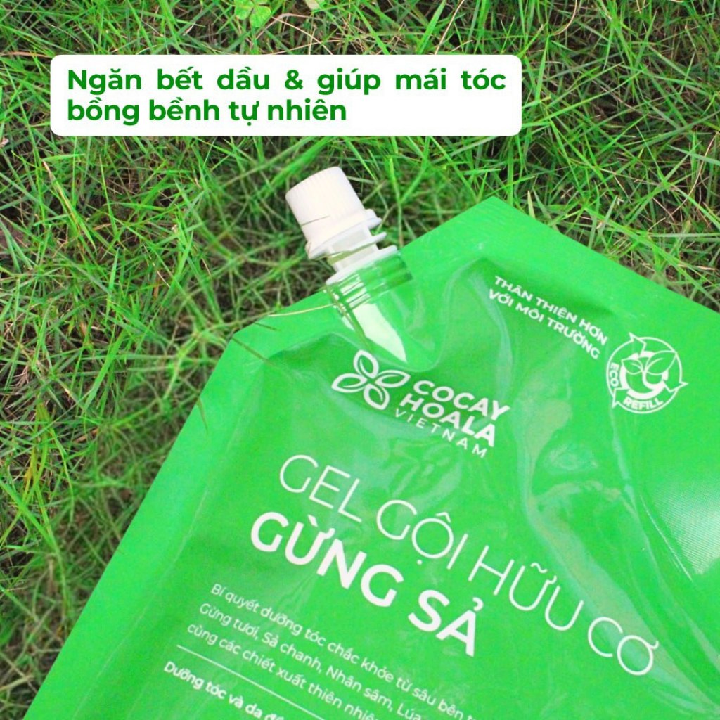 Dầu Gội Hữu Cơ Gừng Sả Cỏ Cây Hoa Lá - Ngăn dầu bết tóc và giảm gàu ngứa - Túi Refill 1000ml