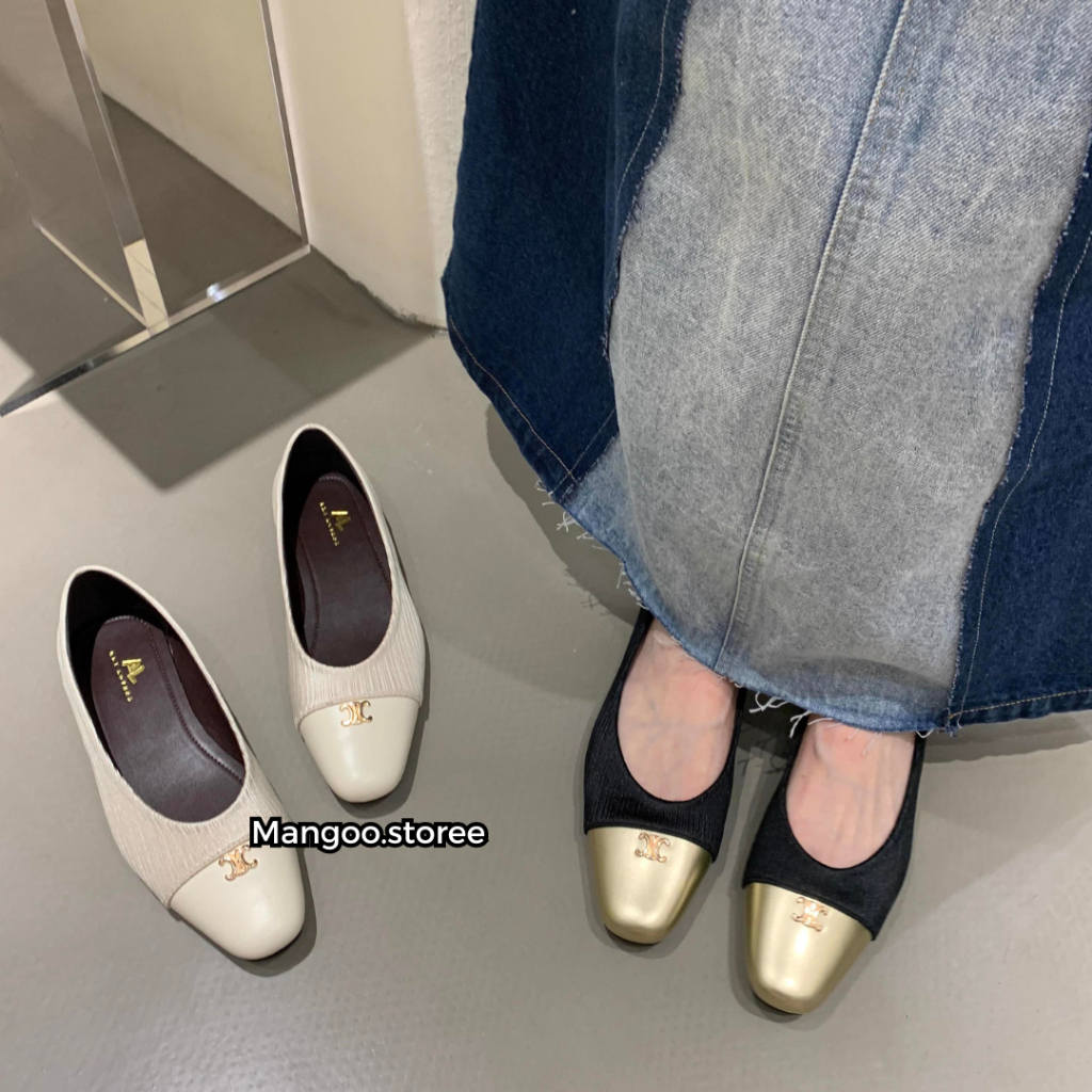 Giày búp bê bệt nữ phối màu hoạ tiết cline