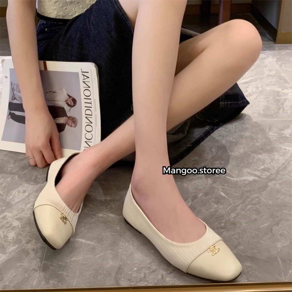 Giày búp bê bệt nữ phối màu hoạ tiết cline