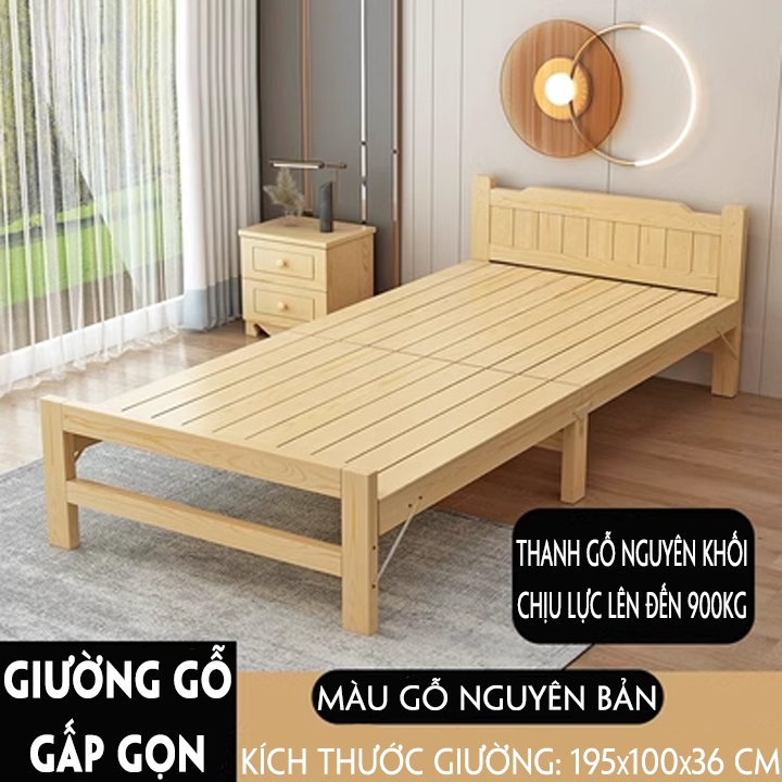 Giường gấp gỗ thông thiết kế thông minh gấp gọn tiện lợi tải trọng lớn kích thước 100cm
