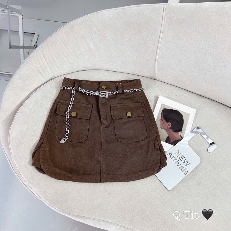 Váy Kaki vạt bầu thắt lưng xích hottrend