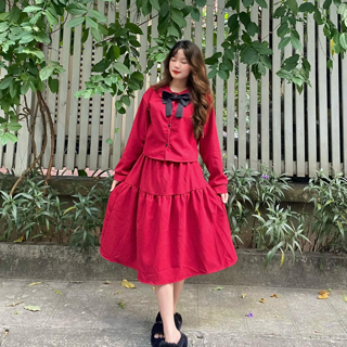 Set áo kèm váy cho bé gái C12 chất liệu nhung tăm size đại từ 14-45kg