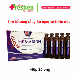 Siro Hemabion bổ sung sắt, giúp bổ máu, siro sắt hữu cơ, giảm thiếu máu, da xanh xao - Hộp 20 Ống
