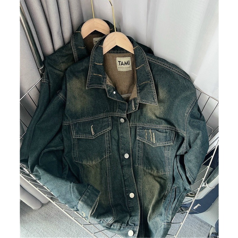 Áo Khoác Jeans Nam Nữ, Áo Khoác Bò Màu Xanh Đậm Phong Cách Hàn Quốc Hàng Bán Shop