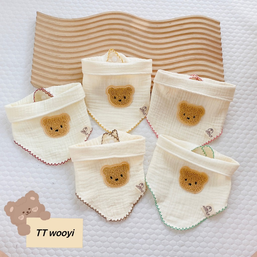 Yếm tam giác xô MUSLIN GẤU cho bé mềm mại Y11