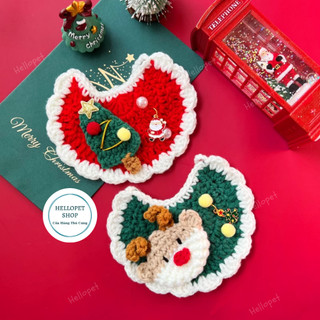 Yếm len giáng sinh cho chó mèo, Vòng cổ len hình cây thông tuần lộc mềm mại không xù có gắn charm cho thú cưng đủ size