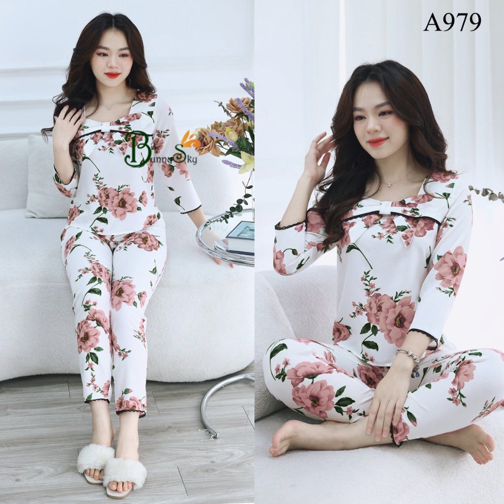 Đồ bộ mặc nhà cổ vuông thu đông siêu dễ thương thoải mái, quần  áo nữ siêu xinh