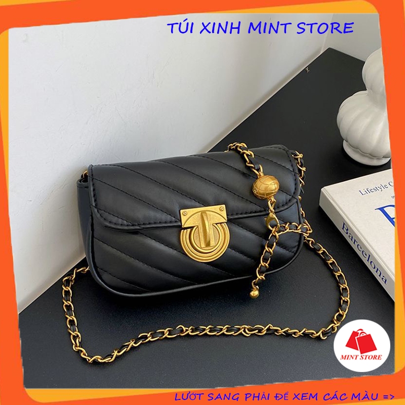 Túi Xách Nữ, Túi Đeo Chéo Nữ Nhỏ Xinh Sang Chảnh Thêu Chỉ Chéo Da Mềm PK 620