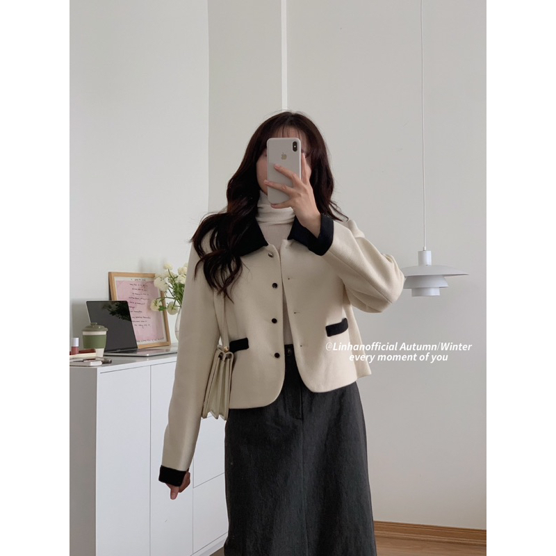 Áo dạ cổ pha I MISS LINENE full pack 60223 // Hàng có sẵn 🇰🇷