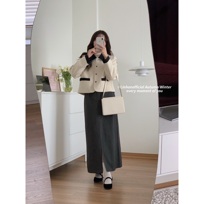 Áo dạ cổ pha I MISS LINENE full pack 60223 // Hàng có sẵn 🇰🇷