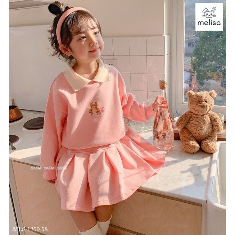 Set váy xếp ly hồng cam melisa