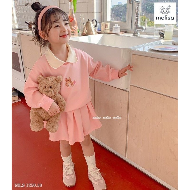 Set váy xếp ly hồng cam melisa
