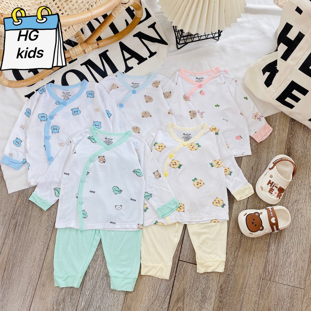 Bộ quần áo dài tay chất vải thun lạnh cho bé sơ sinh đến 9kg