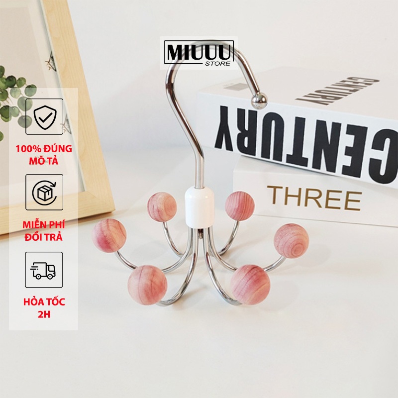 Móc Xoay 360 Độ, Móc Treo Cà Vạt, Thắt Lưng, Khăn,  Đính Hạt Gỗ Tuyết Tùng Tự Nhiên, 6 Nhánh, Chịu Lực Đến 30kg