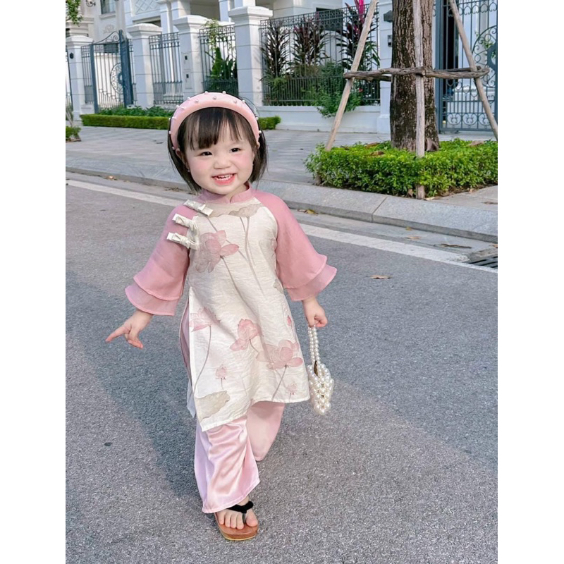 Sét áo dài cho bé vải tơ 10 - 30 kg kèm mấn bờm