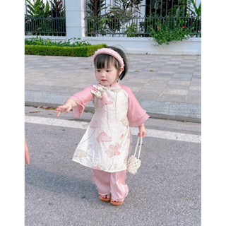 Sét áo dài cho bé vải tơ 10 - 30 kg kèm mấn bờm